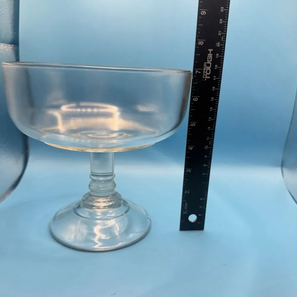 Vintage Clear Glass Pedestal Compote Bowl UV Reactive Green Glow 7.5”